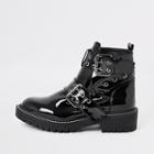 River Island Womens Patent Cut Away Wide Fit Chunky Boots
