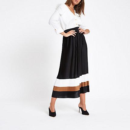 River Island Womens Pleated Block Midi Skirt