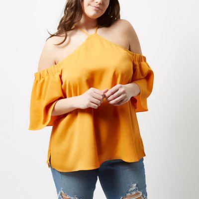 River Island Womens Plus Cold Shoulder Cross Neck Top