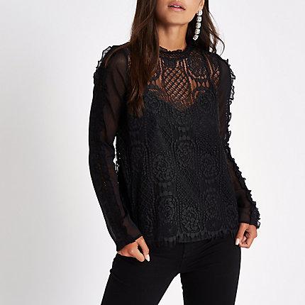 River Island Womens Petite Frill Sleeve Lace Top