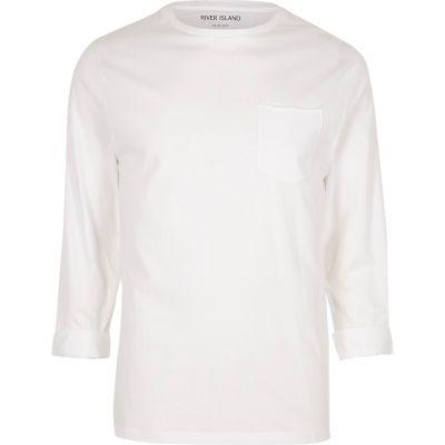 River Island Mens White Slim Fit Long Sleeve Pocket T-shirt