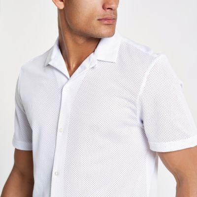 River Island Mens White Mesh Revere Collar Shirt