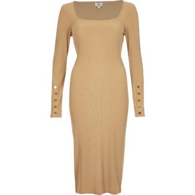 River Island Womens Dark Rib Long Sleeve Bodycon Dress