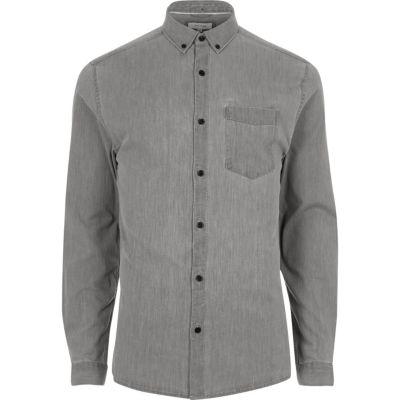 River Island Mensgrey Denim Casual Muscle Fit Shirt