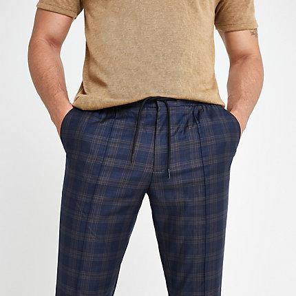 River Island Mens Check Skinny Smart Joggers