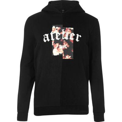 River Island Mens Floral Spliced Print Long Sleeve Hoodie
