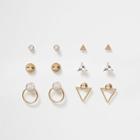 River Island Womens Gold Tone Diamante Geo Earrings Pack
