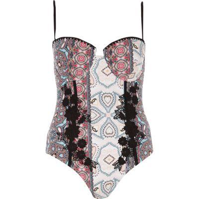 River Island Womens Paisley Applique Balconette Swimsuit