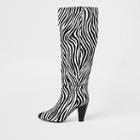 River Island Womens Leather Zebra Print Over The Knee Boots