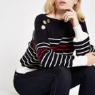 River Island Womens Stripe Boat Neck Button Detail Jumper