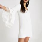 River Island Womens White Lace Trim Flare Sleeve Swing Dress