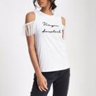 River Island Womens White Embroidered Mesh Cold Shoulder T-shirt