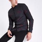 River Island Mens Poplin Floral Button Long Sleeve Shirt