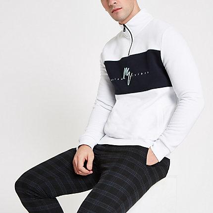 River Island Mens White 'maison Riviera' Slim Fit Sweatshirt