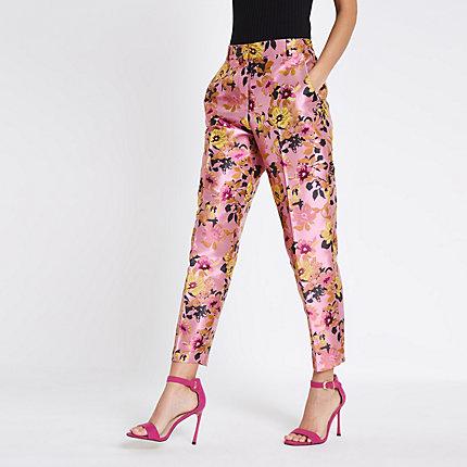 River Island Womens Floral Jacquard Straight Leg Trousers