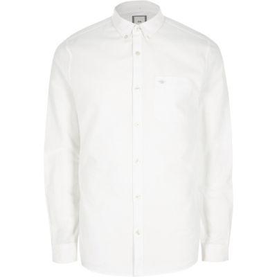 River Island Mens White Wasp Embroidered Pocket Oxford Shirt