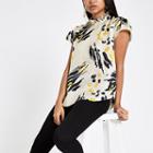 River Island Womens Petite Printed Frill Neck Shell Top