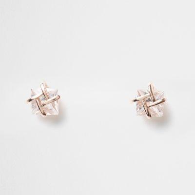 River Island Womens Cubic Zirconia Rose Gold Cube Jewel Earrings