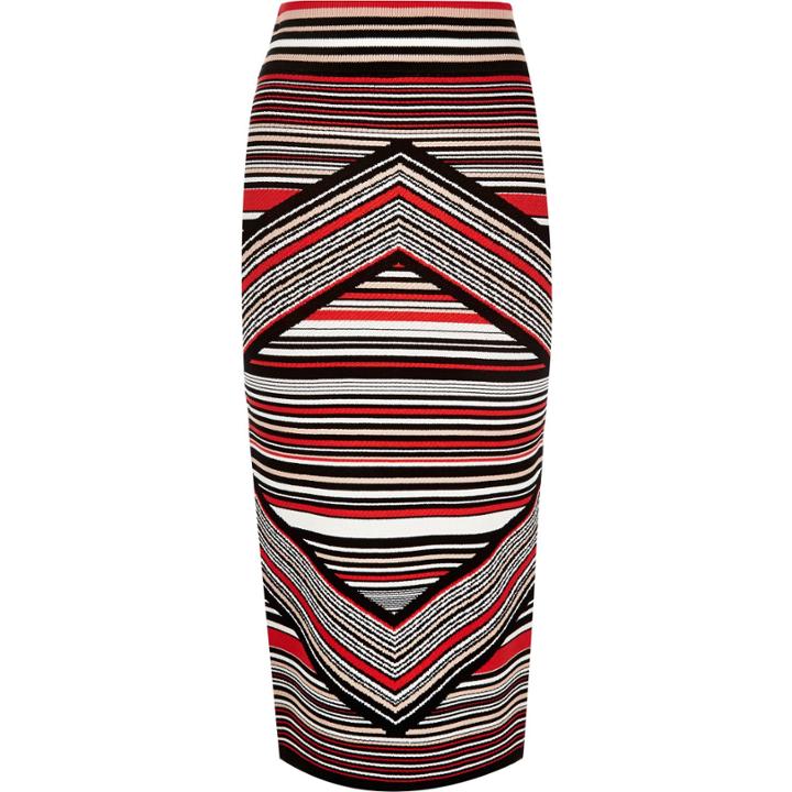 River Island Womens Stripe Knitted Midi Pencil Skirt