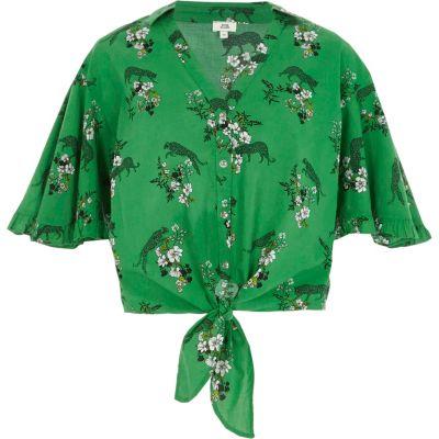 River Island Womens Floral Leopard Print Tie Front Crop Top