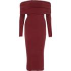 River Island Womens Ruched Folded Bardot Knit Midi Dress