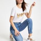 River Island Womens White 'unique' Camo Rhinestone T-shirt