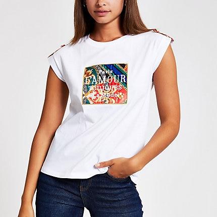 River Island Womens White L'amour Scarf Box T-shirt