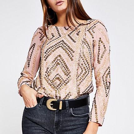 River Island Womens Embellished Long Sleeve Top