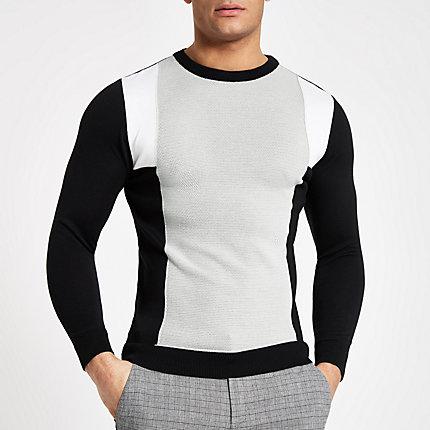 River Island Mens Blocked Slim Fit Crew Neck Jumper