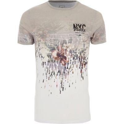 River Island Mens White Floral Extreme Muscle Fit T-shirt