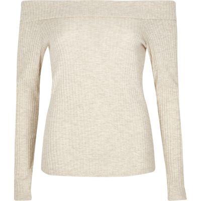 River Island Womens Brushed Rib Knit Bardot Top