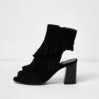 River Island Womens Suede Frill Peep Toe Ankle Boot
