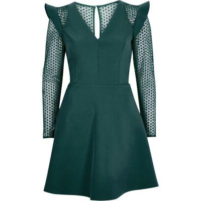 River Island Womens Lace Insert Frill Skater Dress