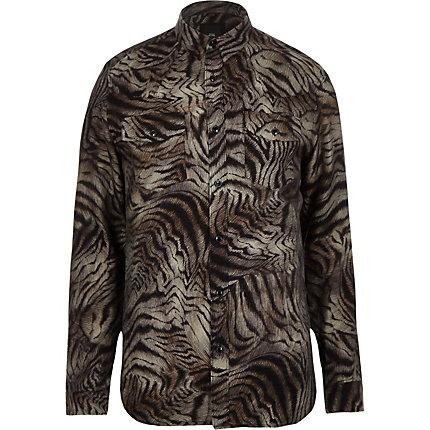 River Island Mens Tiger Print Button-down Shirt