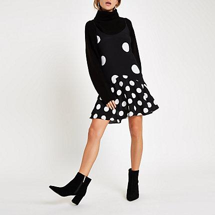 River Island Womens Polka Dot Frill Hem Slip Dress