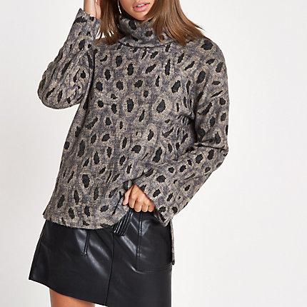 River Island Womens Brushed Leopard Print Top