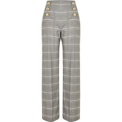 River Island Womens Petite Check Wide Leg Trousers