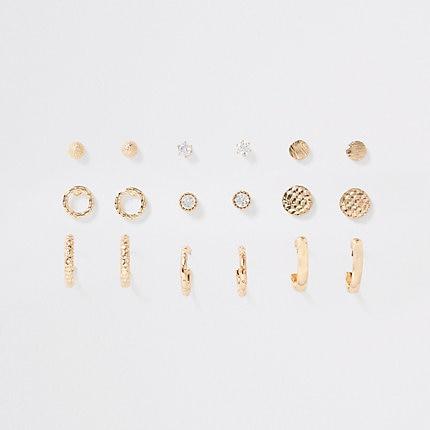River Island Womens Gold Colour Diamante Stud And Hoop Multipack