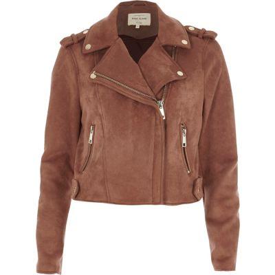 River Island Womens Petite Blush Faux Suede Biker Jacket