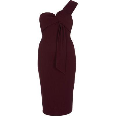 River Island Womens Rib One Shoulder Twist Midi Dress