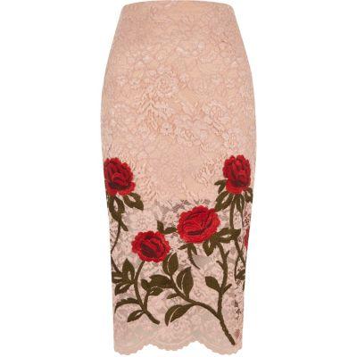River Island Womens Lace Floral Embroidered Pencil Ski