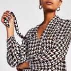 River Island Womens Dogtooth Check Tie Neck Blouse