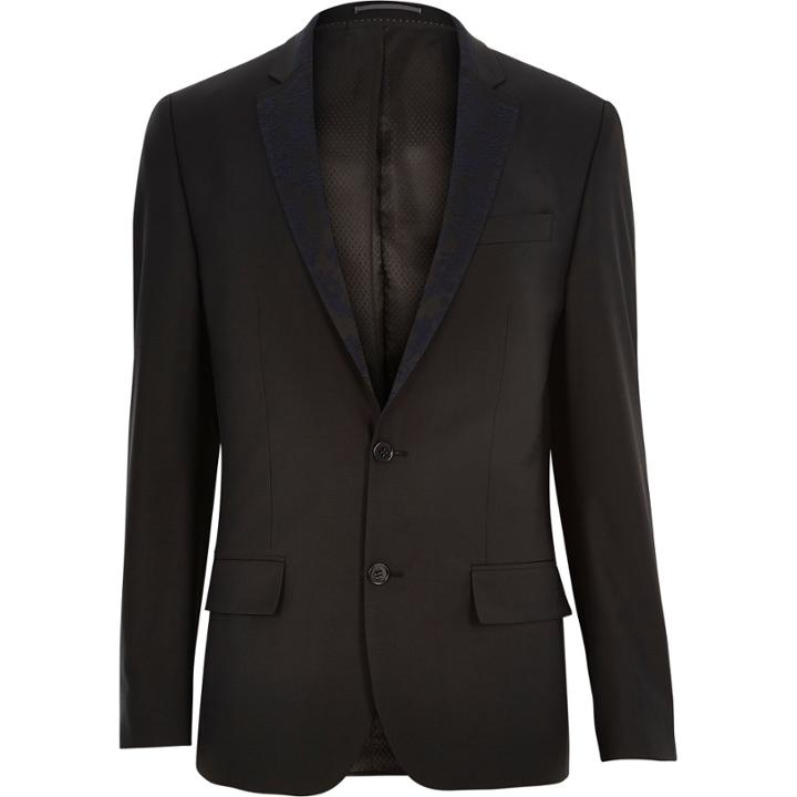 River Island Mensblack Floral Lapel Wool-blend Suit Jacket