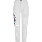 River Island Womens White Embroidered Ripped Boyfriend Jeans