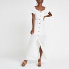 River Island Womens White Bardot Button Front Maxi Dress