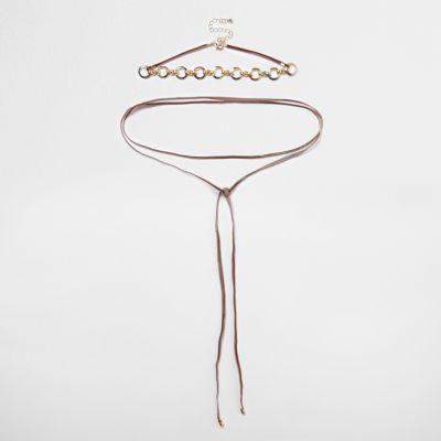 River Island Womens Rose Gold Circle Bow Choker Set