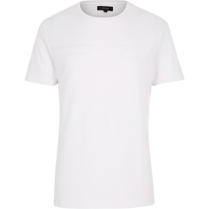 River Island Menswhite Embossed Textured Line T-shirt