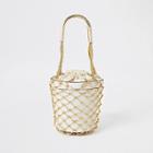 River Island Womens Gold Metallic Woven Bucket Bag