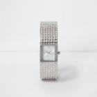 River Island Womens Silver Tone Pave Bangle Diamante Watch