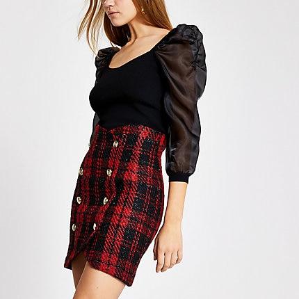 River Island Womens Check Corset Waist Button Mini Skirt